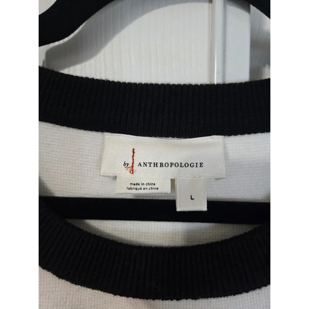 Anthropologie Mixed Media Peplum Top White Black Contrast Puff Sleeve Large